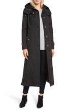 Women's London Fog Hooded Single Breasted Long Trench Coat - Black