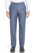 Men's Nordstrom Men's Shop Flat Front Solid Linen Trousers - Blue