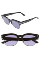 Women's Tom Ford Harry 53mm Half-rim Sunglasses - Black/ Dark Ruthenium/ Blue