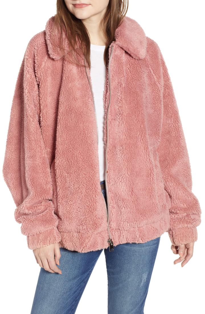 Women's Bdg Urban Outfitters Batwing Teddy Fleece Jacket - Pink