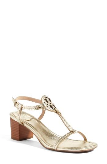 Women's Tory Burch Miller Block Heel Sandal .5 M - Metallic