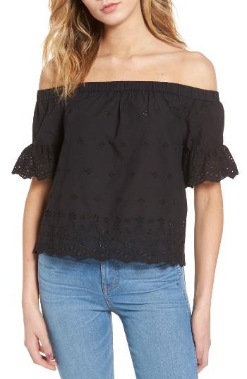 Women's Madewell Off The Shoulder Eyelet Blouse - Black
