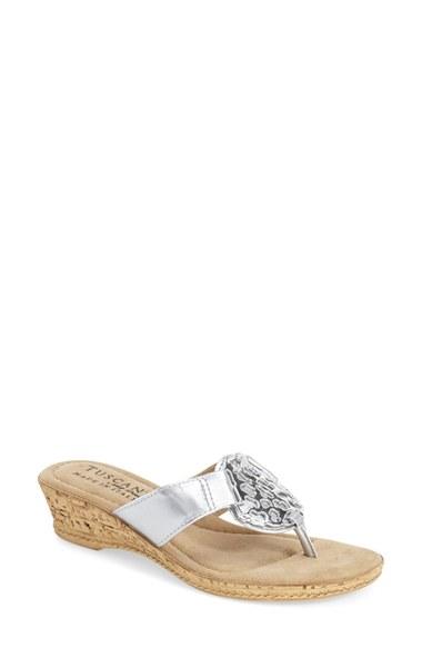 Women's Tuscany By Easy Street 'rossano' Wedge Flip Flop Sandal M - Metallic