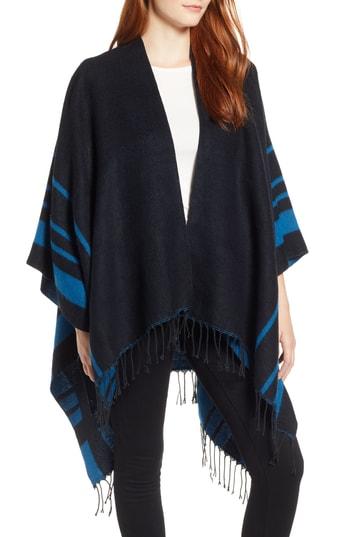 Women's Echo Fringe & Border Stripe Ruana, Size - Black
