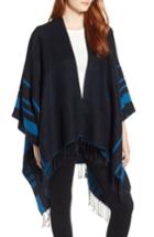 Women's Echo Fringe & Border Stripe Ruana, Size - Black