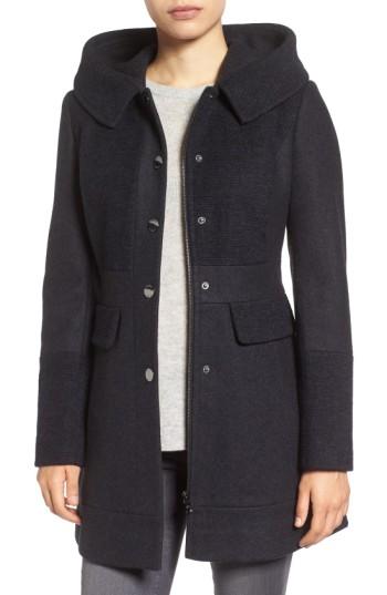 Women's Guess Wool Blend Hooded Coat - Grey