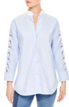 Women's Sandro Lace-up Sleeve Cotton Shirt - Blue