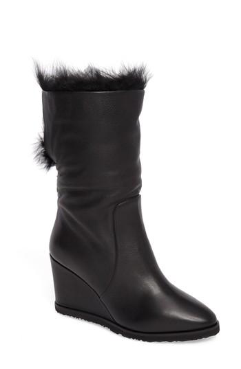 Women's Taryn Rose Massima Genuine Shearling Wedge Boot .5 M - Black