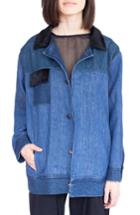 Women's Simple By Trista Washed Denim Jacket With Genuine Calf Hair Trim