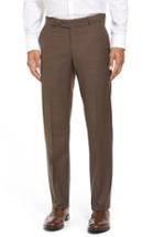 Men's Ballin Flat Front Sharkskin Wool Trousers - Brown