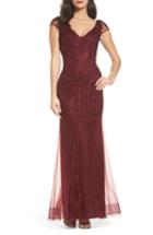Women's Xscape Embroidered Sheath Gown - Red