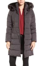 Women's Vince Camuto Down & Feather Fill Coat With Faux Fur Trim Hood - Grey