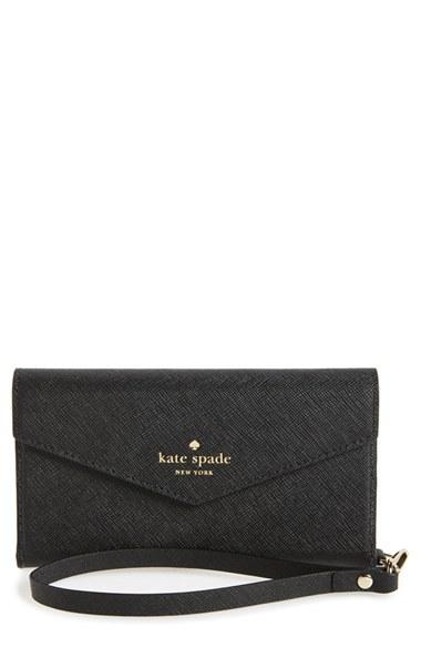 Women's Kate Spade New York Iphone 7 Leather Wristlet - Black
