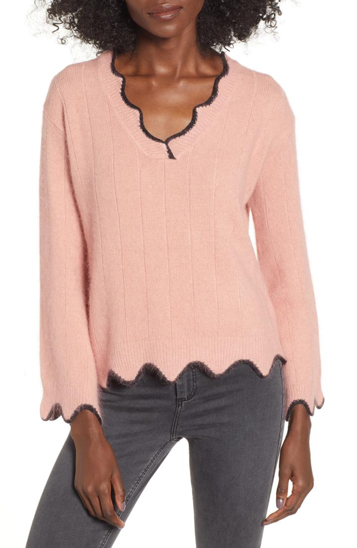 Women's Codexmode Scallop Hem Pullover - Pink