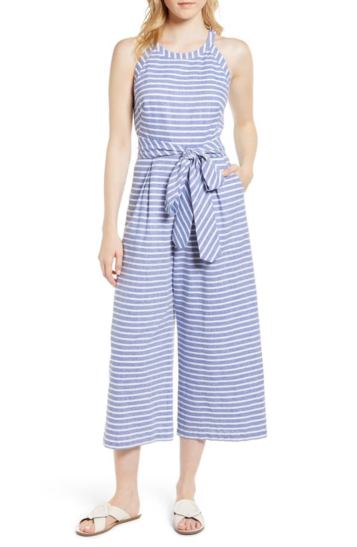 Women's 1901 Halter Neck Stripe Crop Jumpsuit