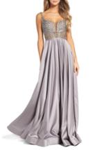 Women's La Femme Studded Illusion Ballgown