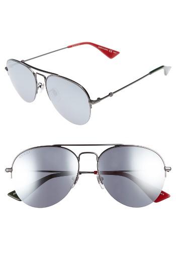 Men's Gucci Pilot 56mm Aviator Sunglasses - Ruthenium/ Silver