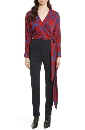Women's Diane Von Furstenberg Floral Silk Wrap Blouse, Size - Burgundy