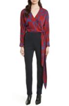 Women's Diane Von Furstenberg Floral Silk Wrap Blouse, Size - Burgundy