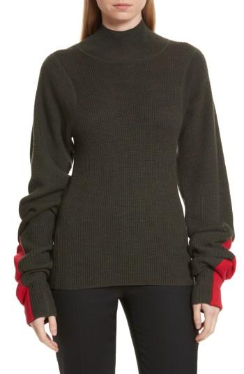 Women's Joseph Mock Neck Merino Wool Sweater - Green