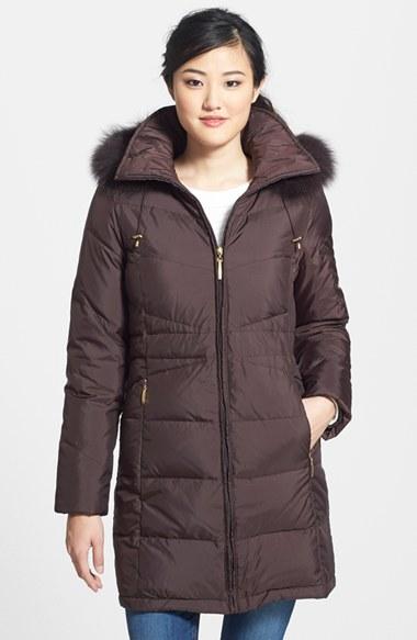Women's Ellen Tracy Genuine Fox Fur Trim Down Parka - Brown