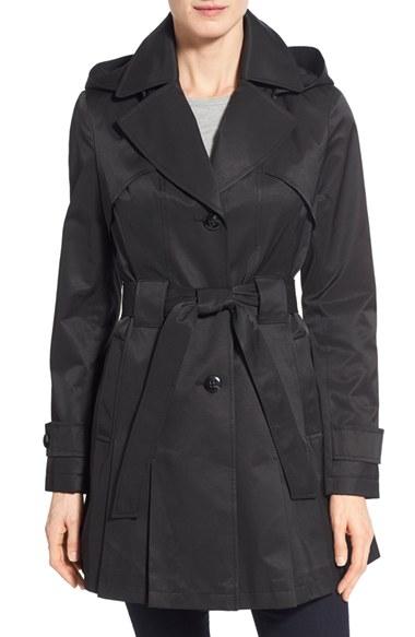 Women's Via Spiga 'scarpa' Hooded Single Breasted Trench Coat - Black