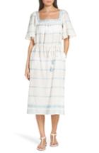 Women's Tory Burch Embroidered Linen & Cotton Dress - White