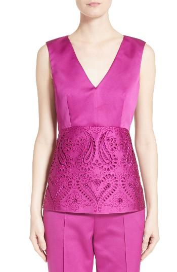 Women's Etro Paisley Eyelet Peplum Top Us / 42 It - Purple