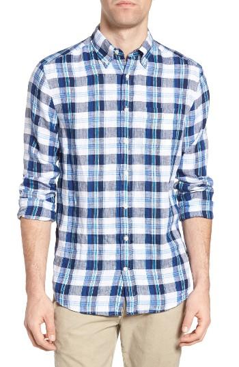 Men's Gant Trim Fit Plaid Linen Sport Shirt - Blue/green