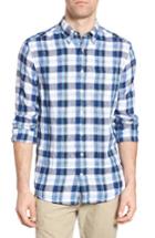 Men's Gant Trim Fit Plaid Linen Sport Shirt - Blue/green