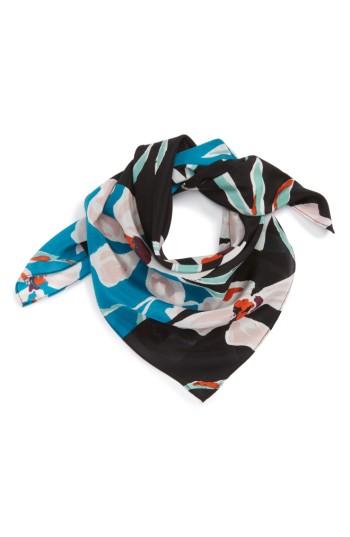 Women's Halogen Floral Tropicana Silk Scarf, Size - Black