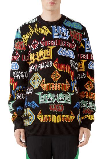 Men's Gucci Black Sabbath Wool Sweater - Black