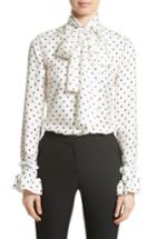 Women's Loewe Polka Dot Tie Neck Silk Blouse Us / 40 Fr - White