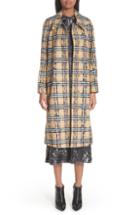 Women's Mackage Plaid Belted Wool Blend Coat - Grey