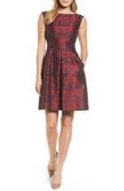 Women's Anne Klein Jacquard Inverted Pleat Fit & Flare Dress - Red