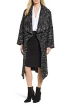 Women's Charles Gray London Drape Front Long Clutch Coat - Black