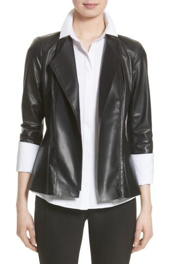 Women's Lafayette 148 New York Austin Perforated Nappa Leather Jacket - Black