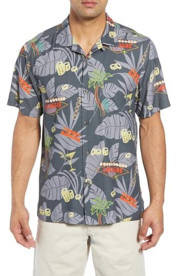 Men's Tommy Bahama Poker In Paradise Silk Camp Shirt - Black