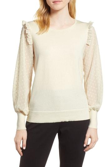 Women's Cece Swiss Dot Sleeve Sweater, Size - White