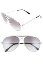 Women's Tom Ford Indiana 60mm Aviator Sunglasses - Rhodium/ Black/ Gradient Smoke
