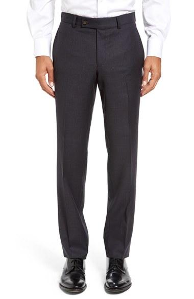 Men's Ted Baker London Jefferson Flat Front Check Wool Trousers R - Grey