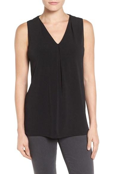Petite Women's Halogen Pleat Front V-neck Top, Size P - Black