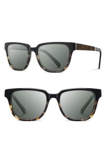 Men's Shwood 'prescott' 52mm Acetate & Wood Sunglasses - Black Olive/ Elm/ Grey