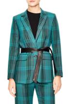 Women's Sandro Bruce Belted Plaid Suit Jacket Us / 36 Fr - Blue