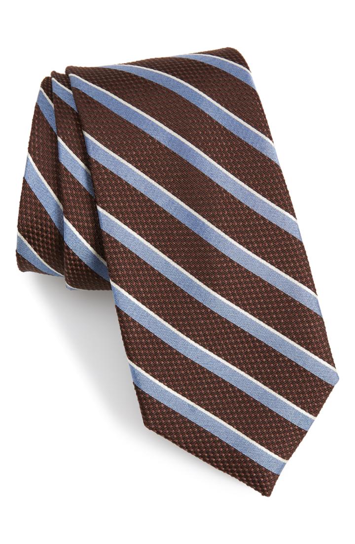 Men's Calibrate Fillmore Stripe Silk Tie, Size - Brown