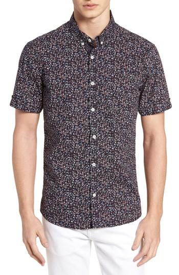 Men's 7 Diamonds Dark Star Floral Print Sport Shirt, Size - Blue