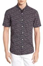 Men's 7 Diamonds Dark Star Floral Print Sport Shirt, Size - Blue