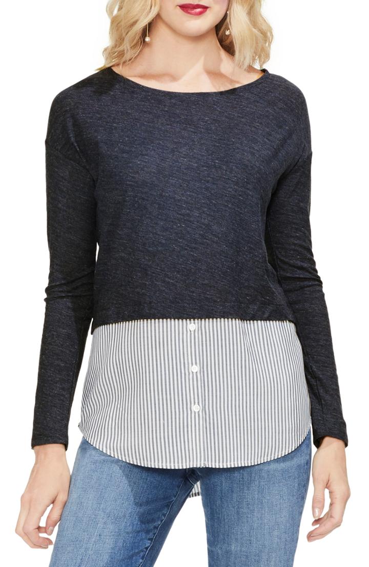 Women's Vince Camuto Stripe Hem Mixed Media Top - Blue
