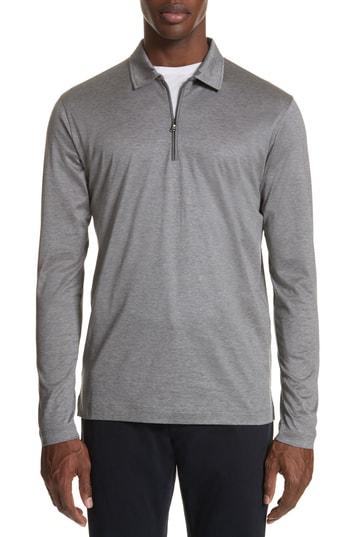 Men's Canali Cotton Quarter Zip Polo Shirt Us / 52 Eu R - Grey