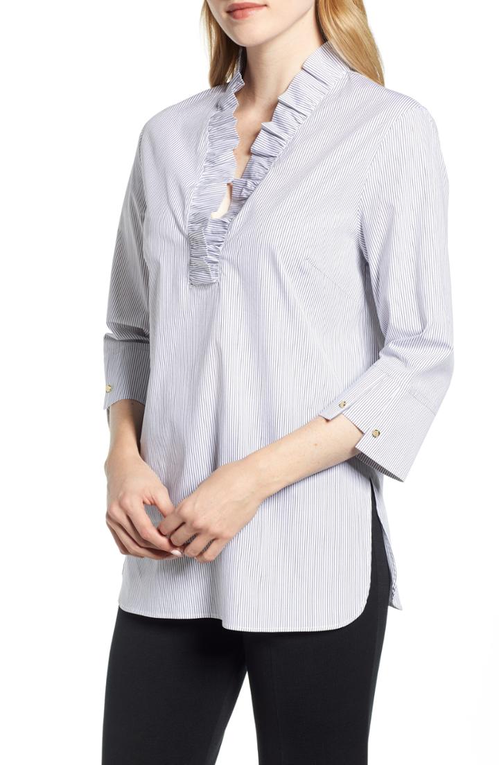 Women's Ming Wang Ruffle Neck Shirt - Black